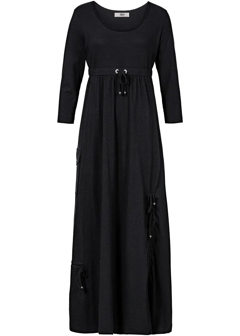 Shirt-Kleid mit 3/4-Ärmeln in schwarz von vorne - bonprix