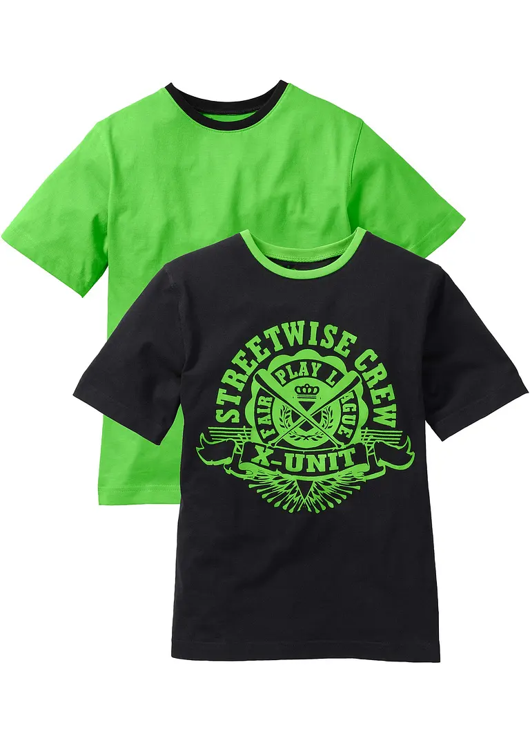 T-Shirt (2er Pack) aus reiner Baumwolle in schwarz von vorne - bonprix