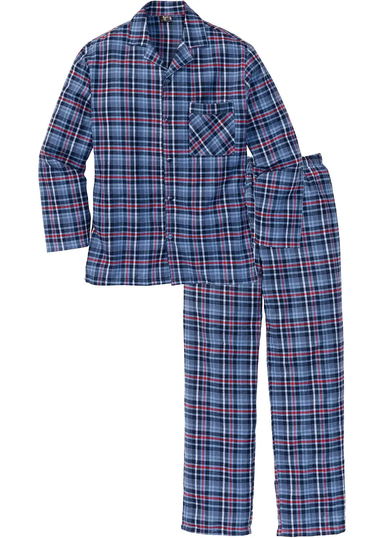 Pyjama aus weichem Flanell mit Knopfleiste und langen Ärmeln. in rot von vorne - bonprix