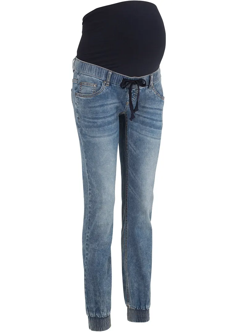 Umstandsjeans im Denimjogger Look, Straight leg in blau von vorne - bonprix