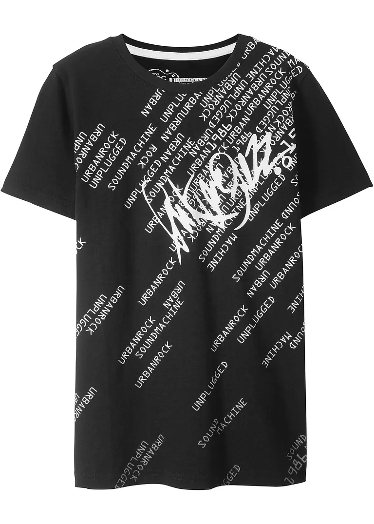 T-Shirt, Slim Fit aus reiner Baumwolle in schwarz von vorne - bonprix
