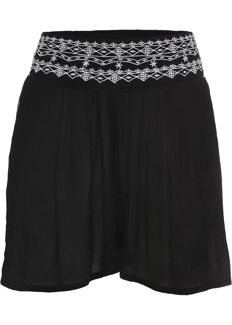 Crincle-Shorts aus fließender Viskose in schwarz von vorne - bonprix