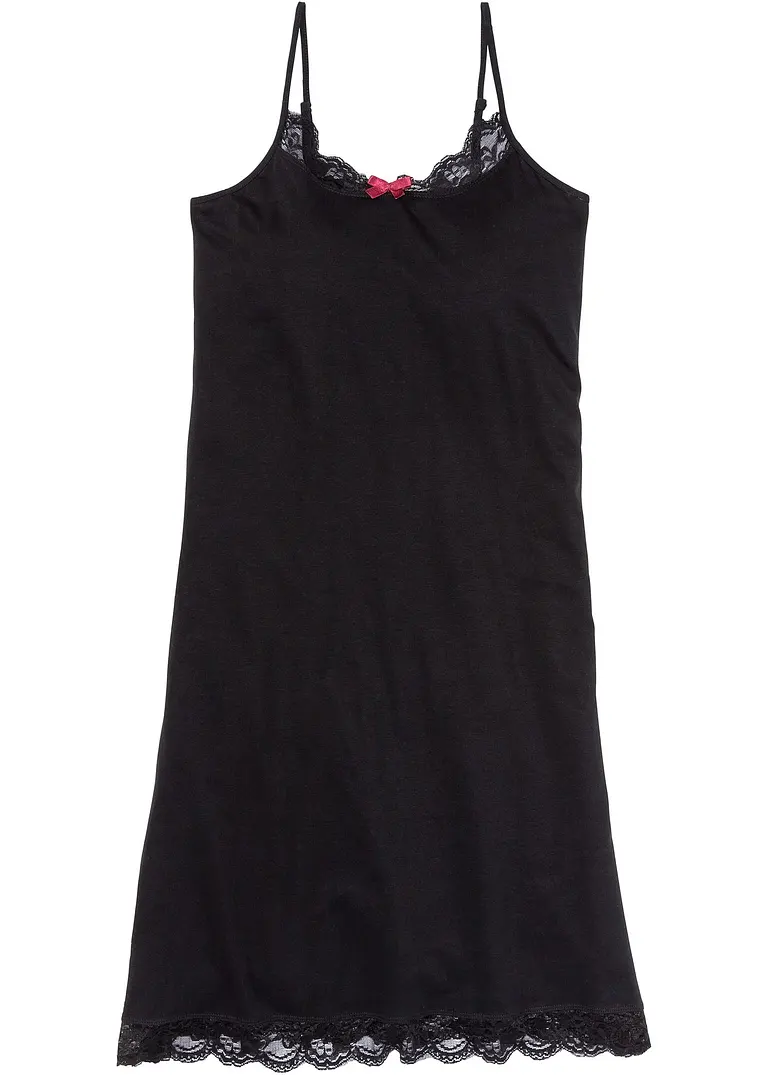 Kurzes Nachthemd mit zarter Spitze in schwarz von vorne - bonprix