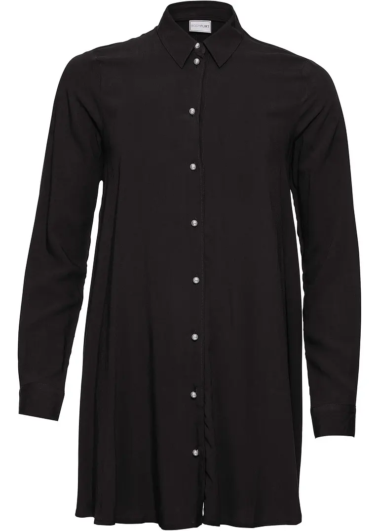 Bluse mit Perlenknopfleiste in schwarz von vorne - bonprix
