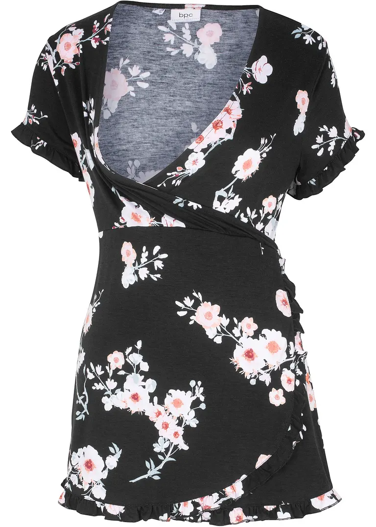 2-in-1 Umstands-und Still-Tunika aus Viskose in schwarz von vorne - bonprix