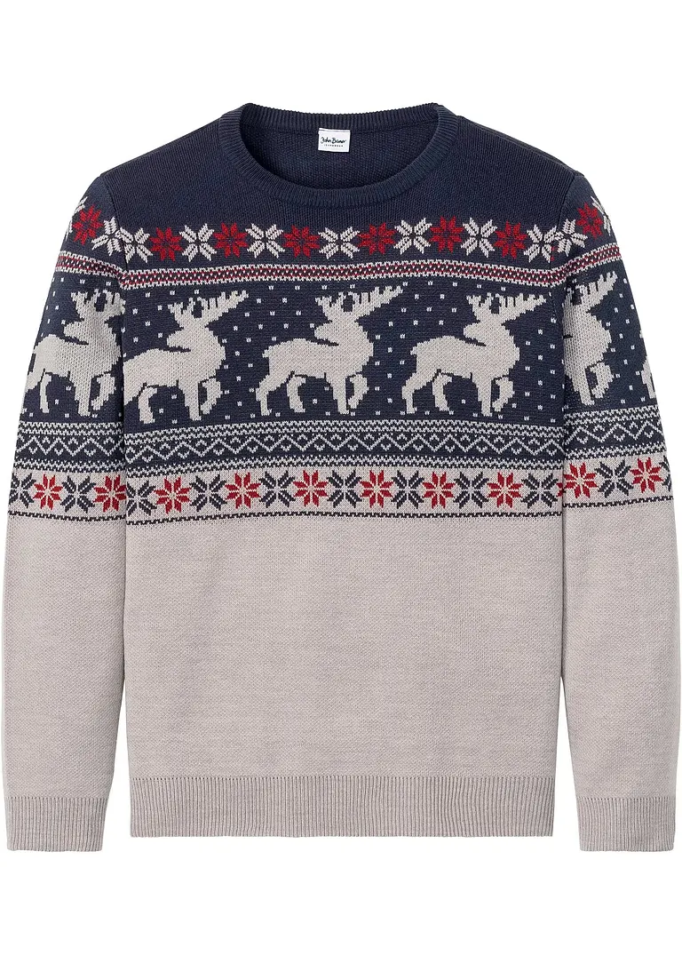 Norweger-Pullover in grau von vorne - bonprix