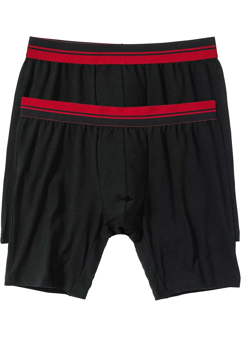 Lange Boxershorts eng (2er Pack) in schwarz von vorne - bonprix