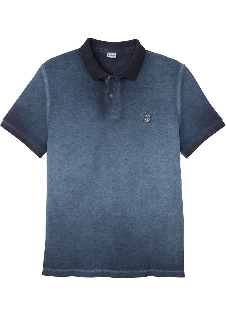 Piquè-Poloshirt in gewaschener Optik in blau von vorne - bonprix