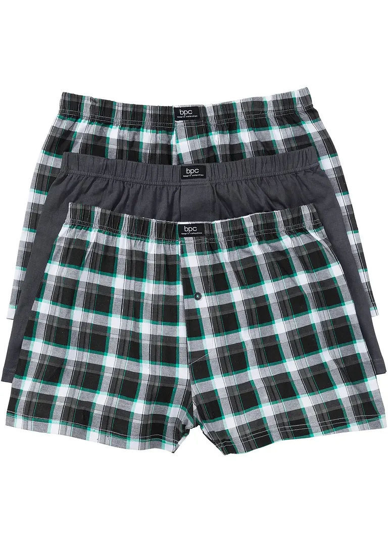 Lockere Jersey Boxershorts  (3er Pack) in schwarz von vorne - bonprix