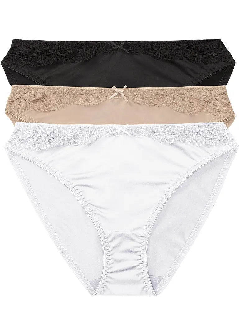Slip mit Spitze (3er Pack) in schwarz von vorne - bonprix