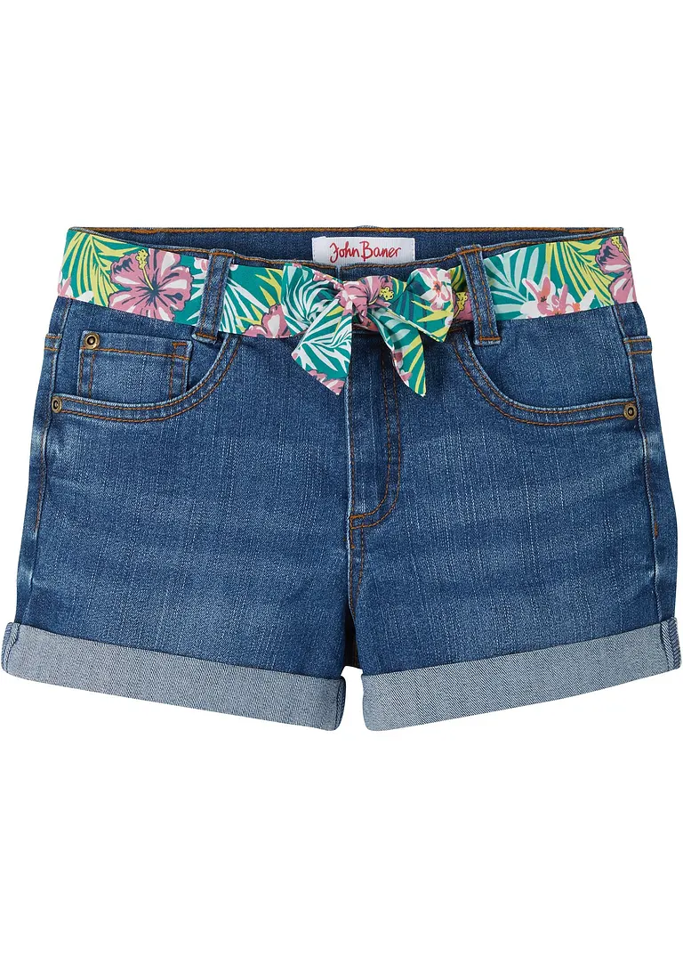 Jeans-Shorts Mid Waist, mit Gürtel in blau von vorne - bonprix