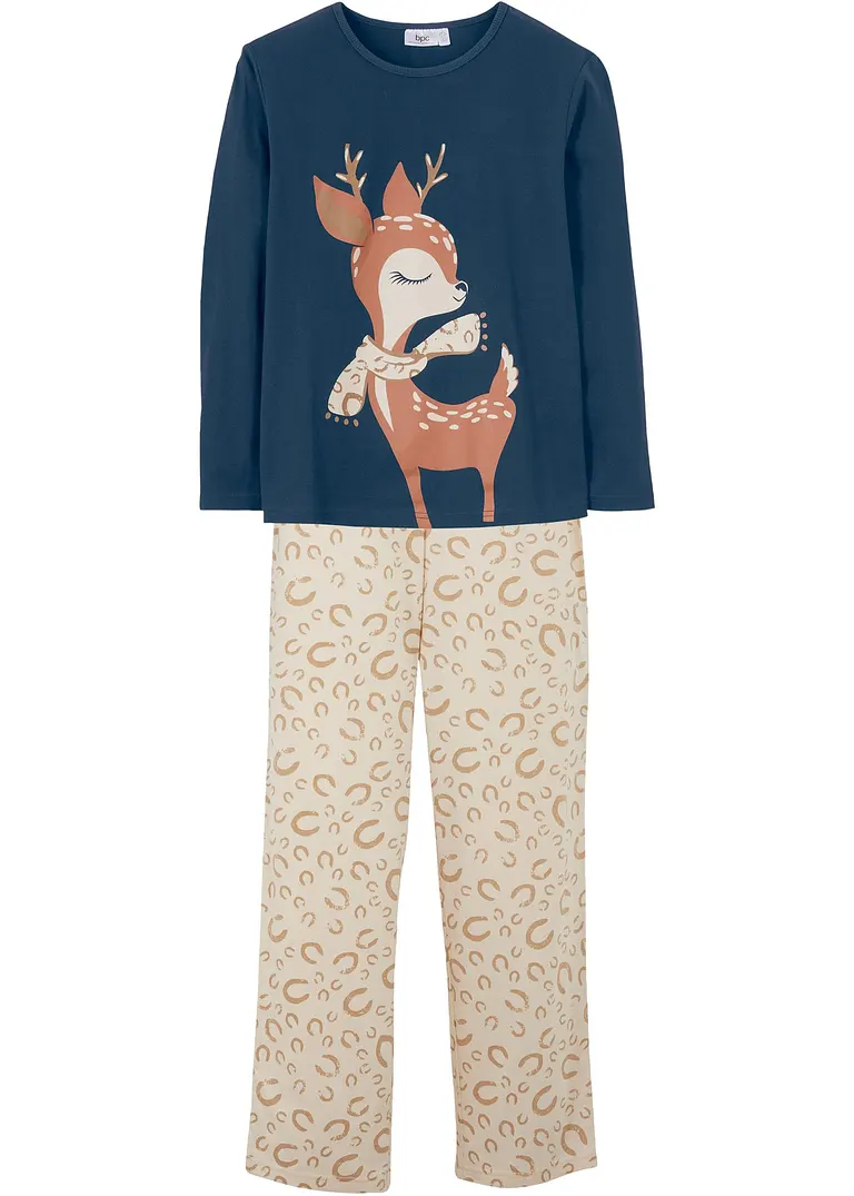 Pyjama mit Bio-Baumwolle (2-tlg. Set) in blau von vorne - bonprix