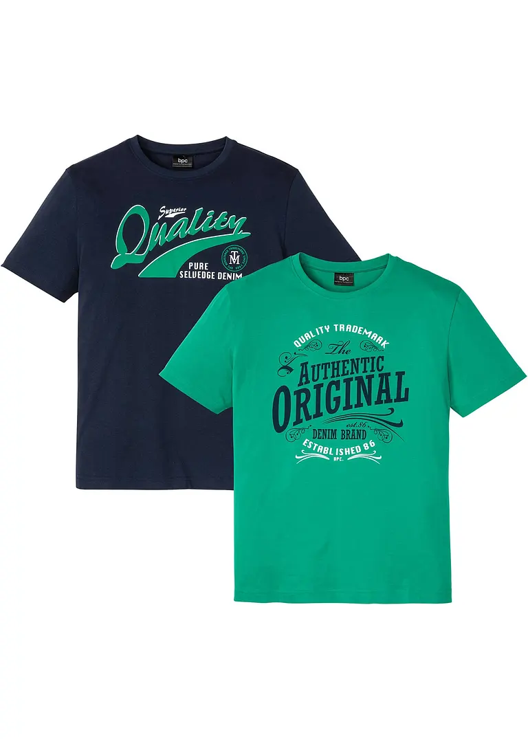 T-Shirt aus reiner Bio-Baumwolle (2er Pack) in grün von vorne - bonprix