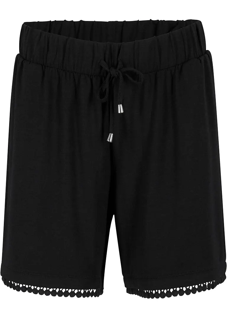 Jerseyshorts mit Bequembund und Spitze aus Viskose-Mix in schwarz von vorne - bonprix