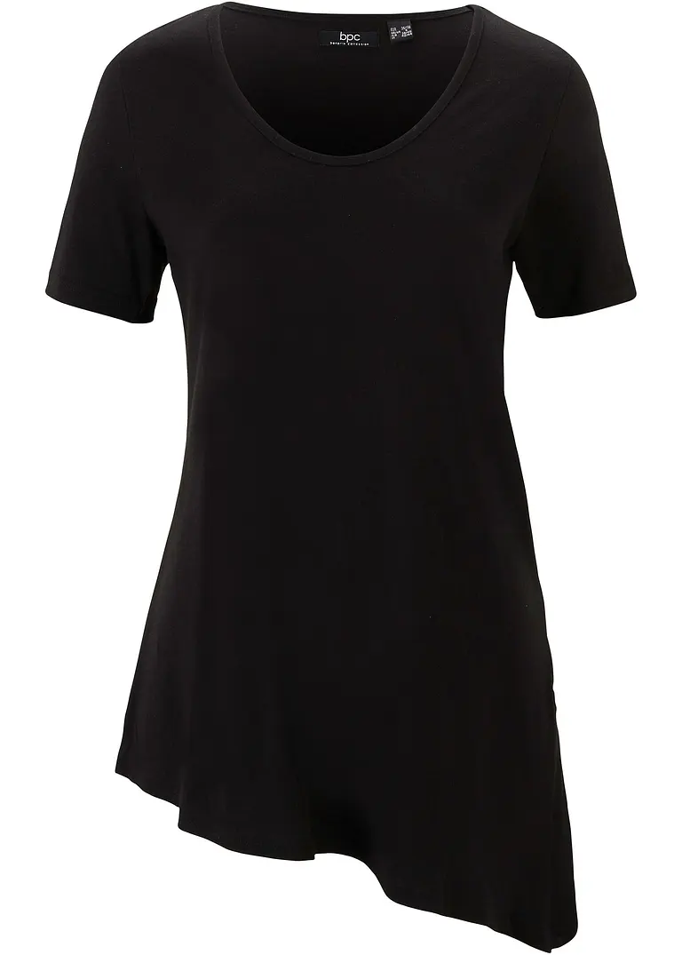 Asymetrisches Longshirt aus Baumwoll-Viskose-Mischung in schwarz von vorne - bonprix