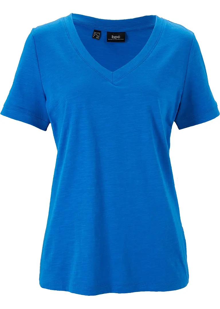 T-Shirt mit V-Ausschnitt in blau von vorne - bonprix