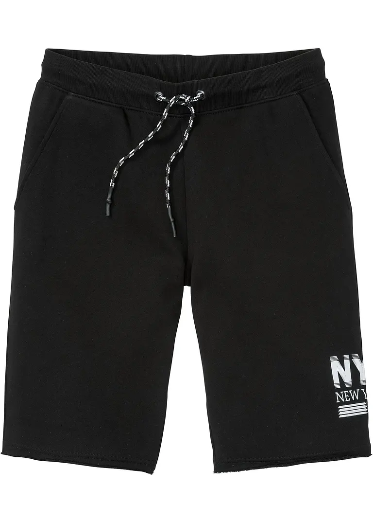 Sweat-Bermuda mit offenen Kanten in schwarz von vorne - bonprix