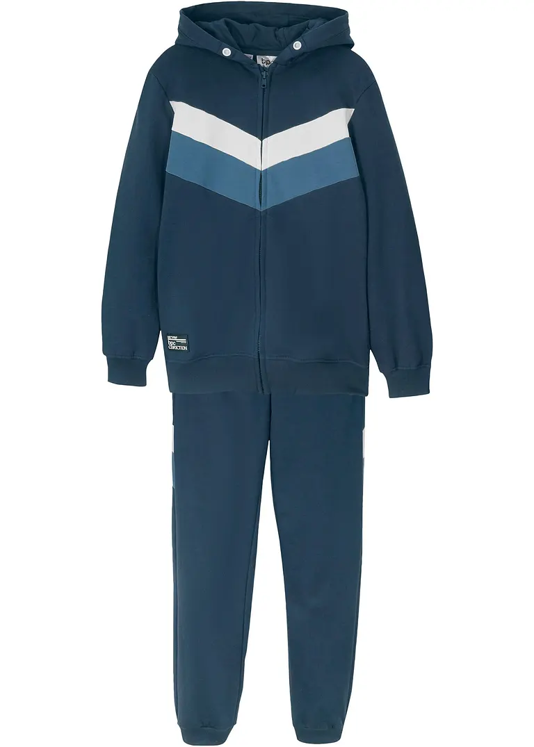 Trainingsanzug aus reiner Bio-Baumwolle (2-tlg. Set) in blau von vorne - bonprix
