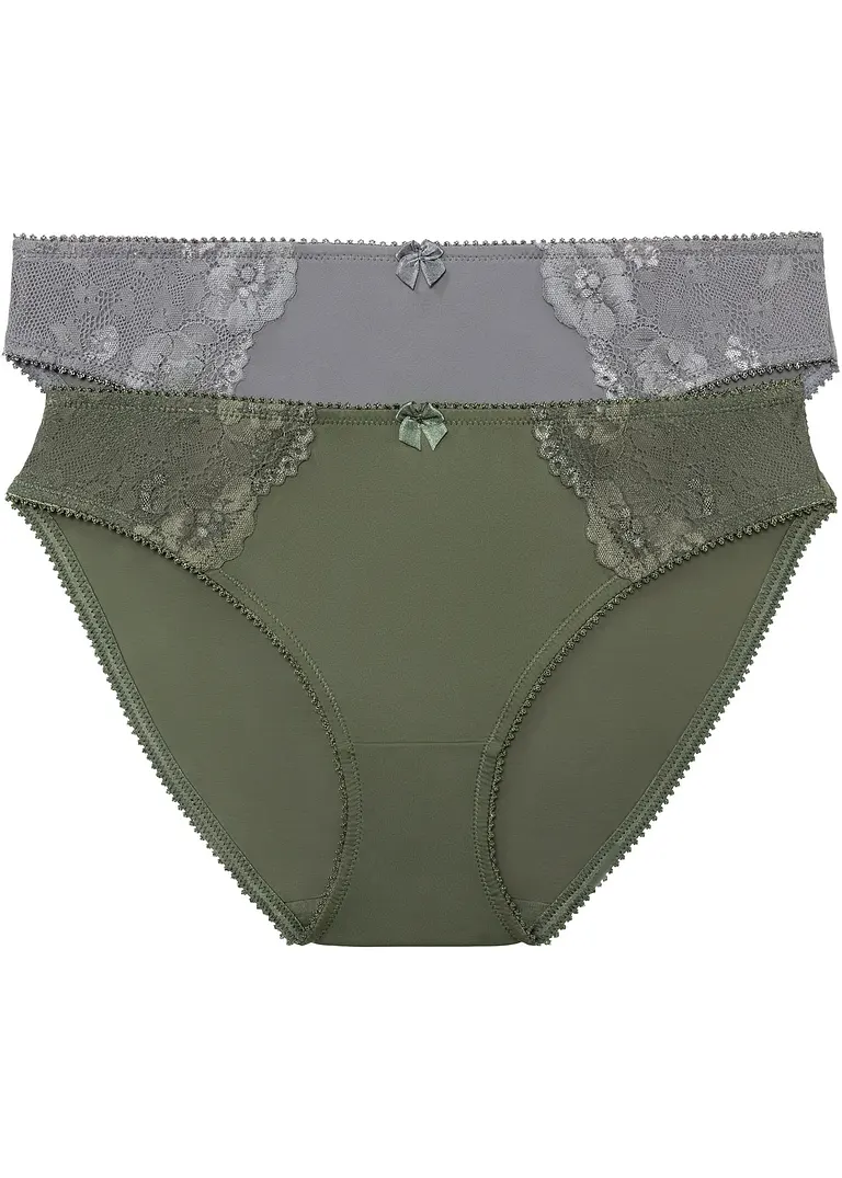 Slip mit zarter Spitze (2er Pack) in grün - bonprix