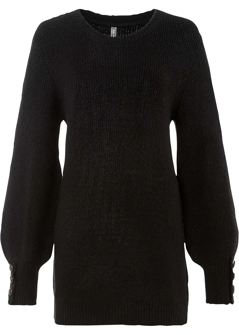 Longpullover mit Knöpfen in schwarz von vorne - bonprix