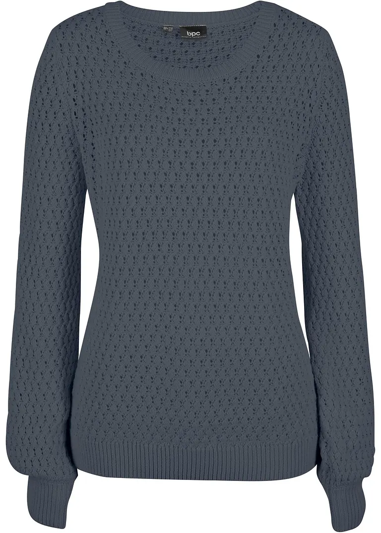 Pullover mit Strukturstrick aus Baumwollmix in blau von vorne - bonprix