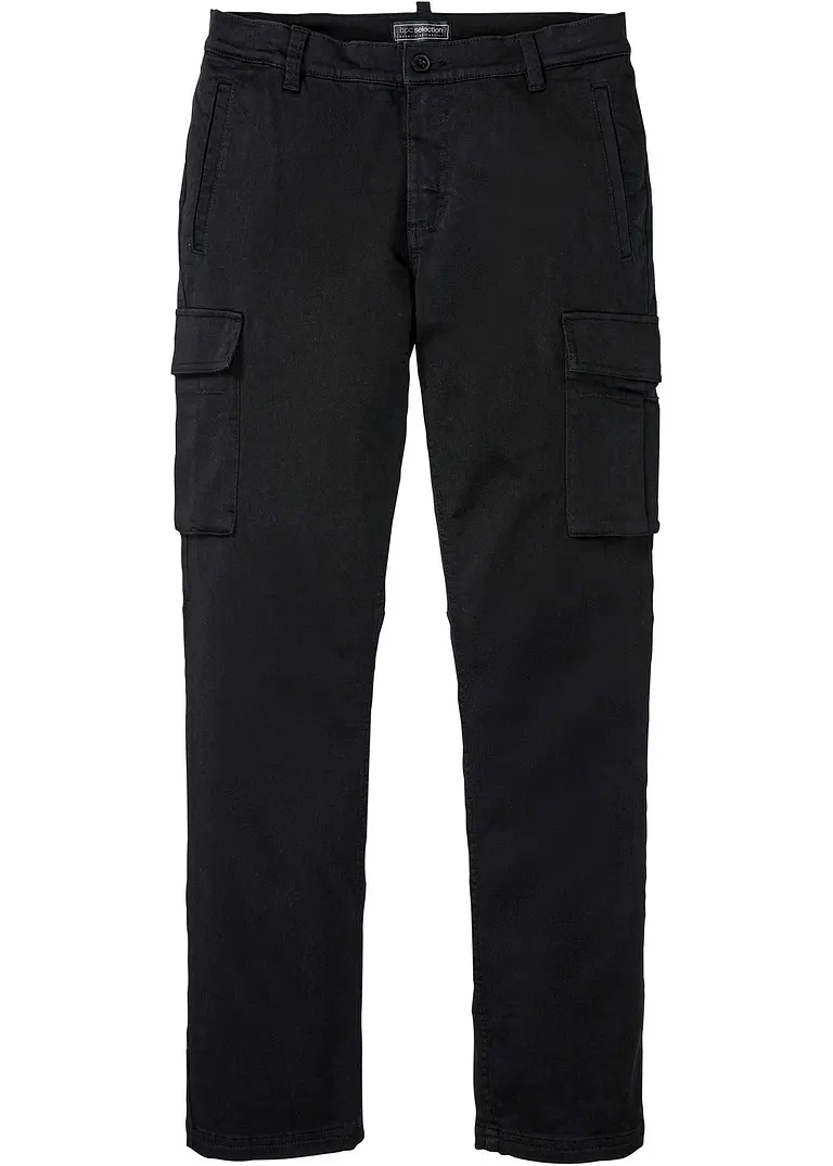Regular Fit Cargo-Hose mit reiner Baumwolle, Straight in schwarz von vorne - bonprix