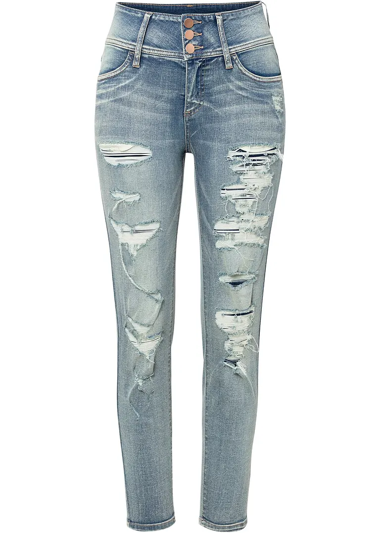 Skinny Jeans High Waist, Stretch in blau von vorne - bonprix