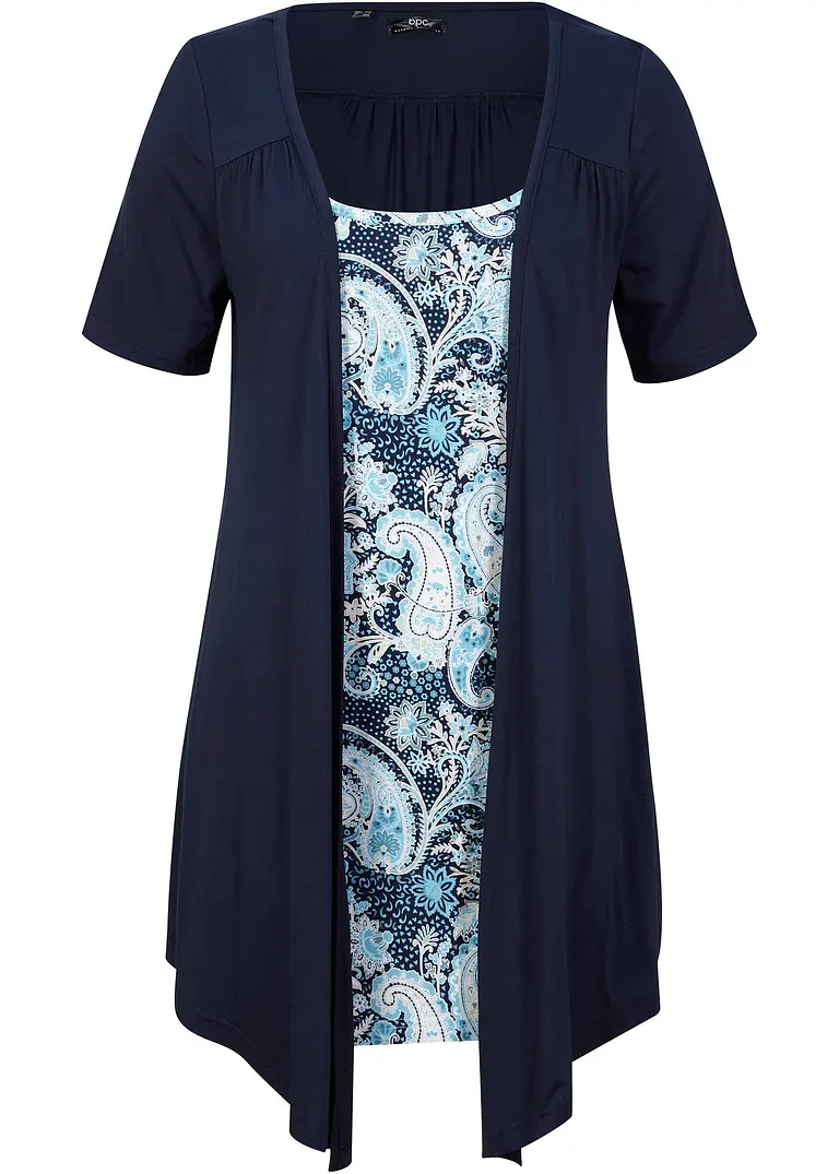 Bedrucktes 2in1 Shirt mit Rundhals in blau von vorne - bonprix
