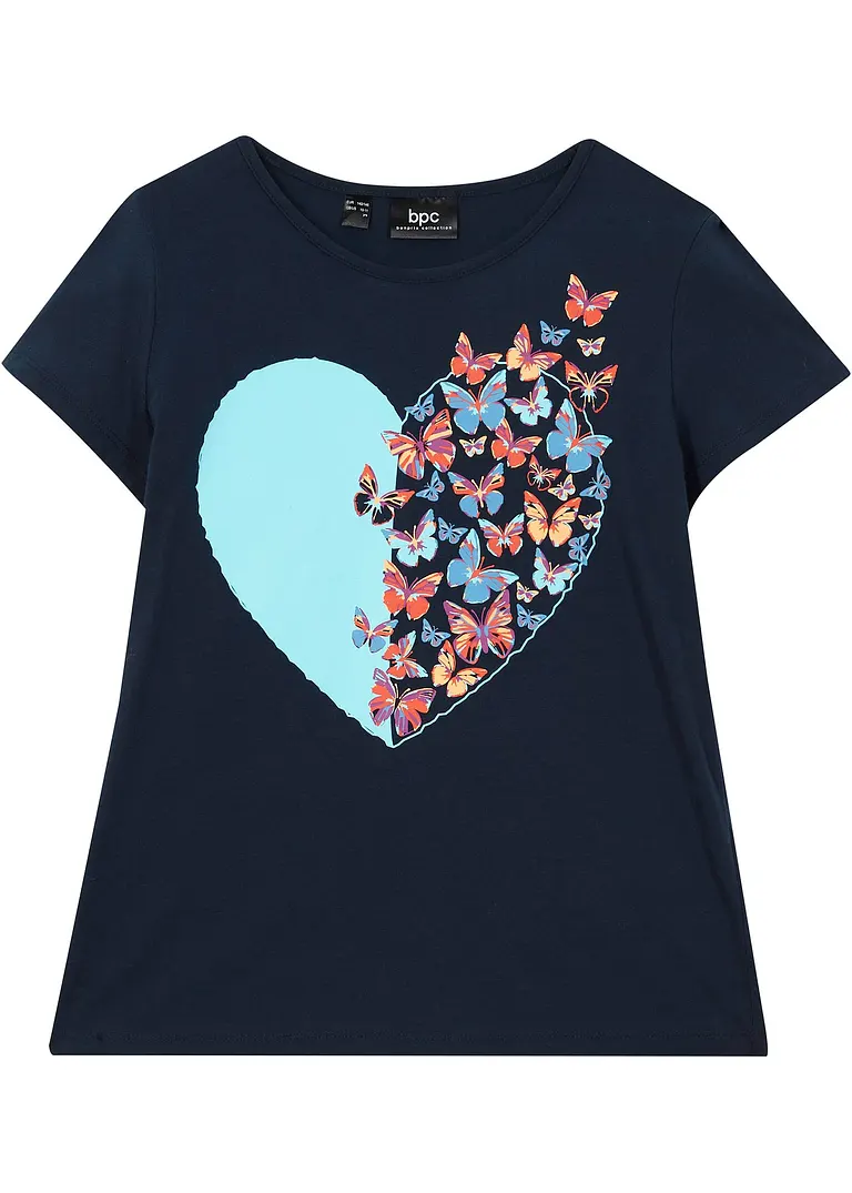 T-Shirt aus reiner Bio-Baumwolle in blau von vorne - bonprix
