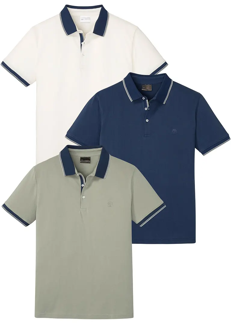 Piqué-Poloshirt (3er Pack) aus reiner Baumwolle in weiß von vorne - bonprix