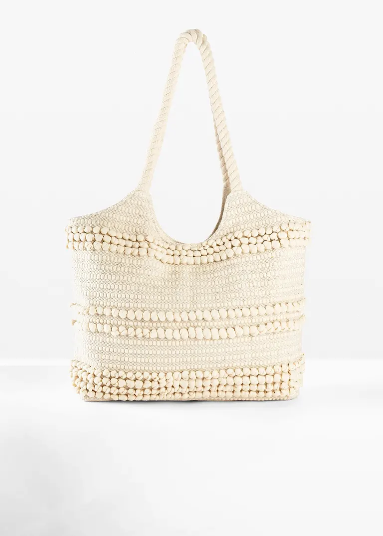Stoffshopper in beige von vorne - bonprix