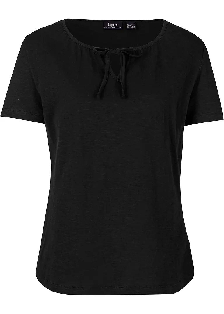 Shirt mit Schnürung, kurzarm in schwarz von vorne - bonprix