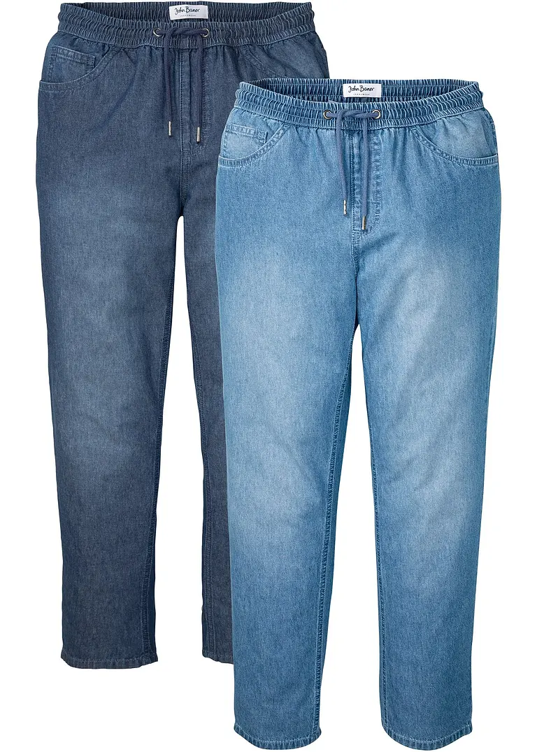 Classic Fit Schlupfjeans in sommerlichem Denim (2er Pack) in blau von vorne - bonprix