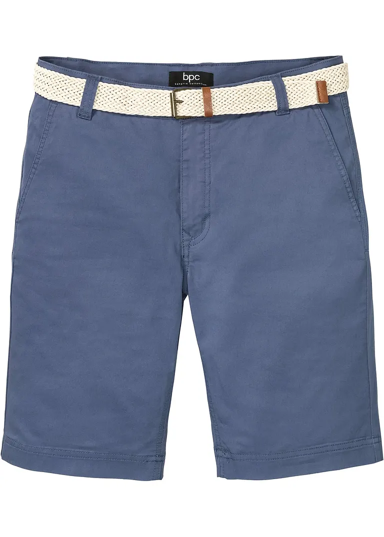 Stretch-Chino-Bermuda mit Gürtel, Regular Fit in blau von vorne - bonprix