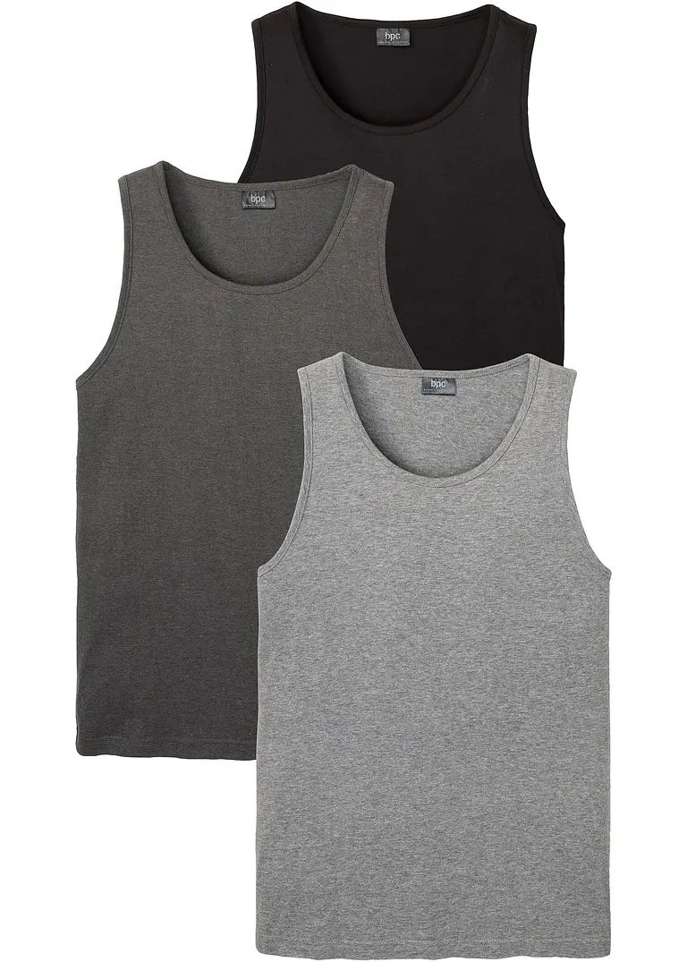 Tanktop (3er Pack) in grau von vorne - bonprix
