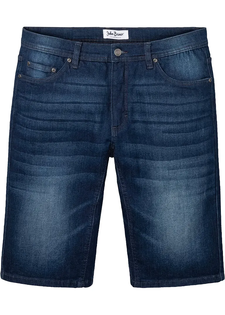Stretch-Jeans-Bermuda mit verstärktem Schritt, Regular Fit in blau von vorne - bonprix