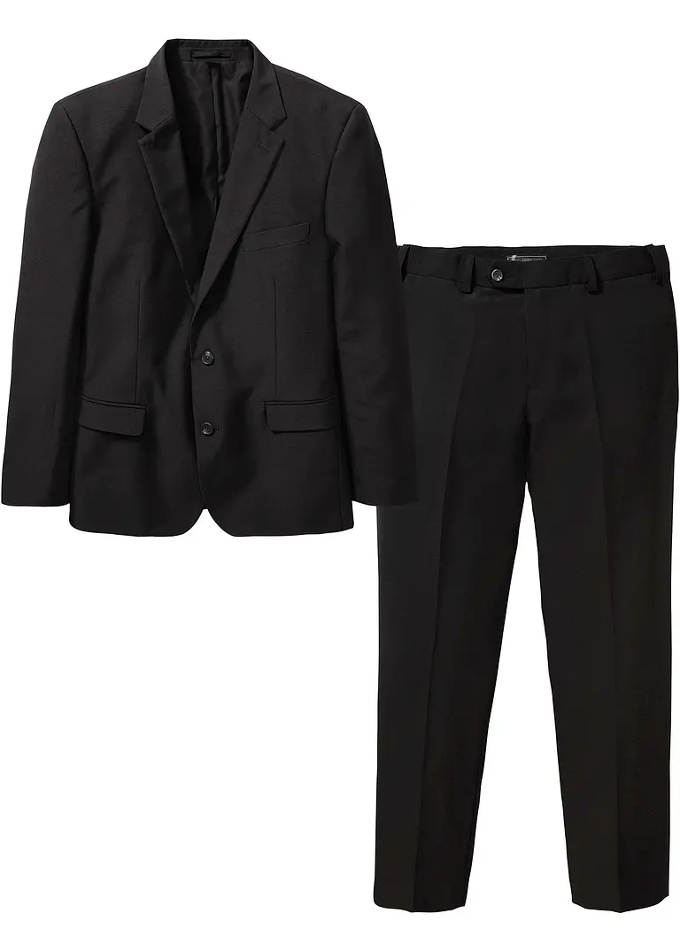 Anzug Slim Fit (2-tlg.Set): Sakko und Hose in schwarz von vorne - bonprix