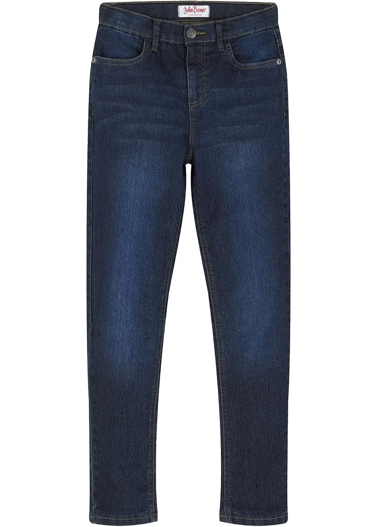 Thermojeans mit Jerseyfutter Mid Waist in blau von vorne - bonprix