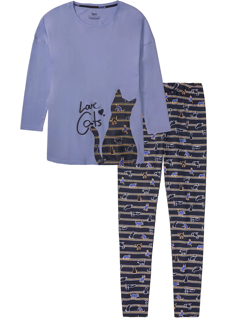 Pyjama mit Leggings in blau von vorne - bonprix