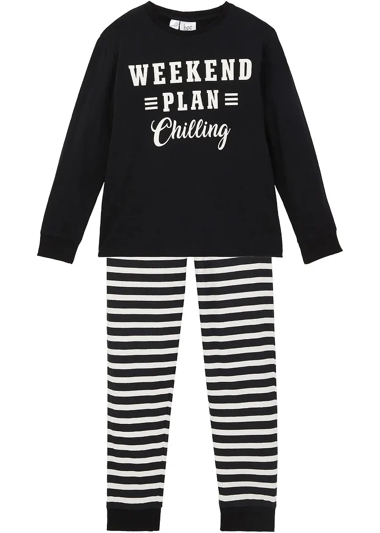 Pyjama  (2-tlg. Set) in schwarz von vorne - bonprix
