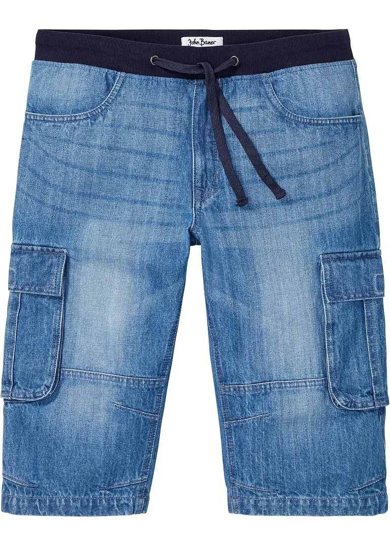Long-Jeans-Bermuda, Relaxed Fit in blau von vorne - bonprix