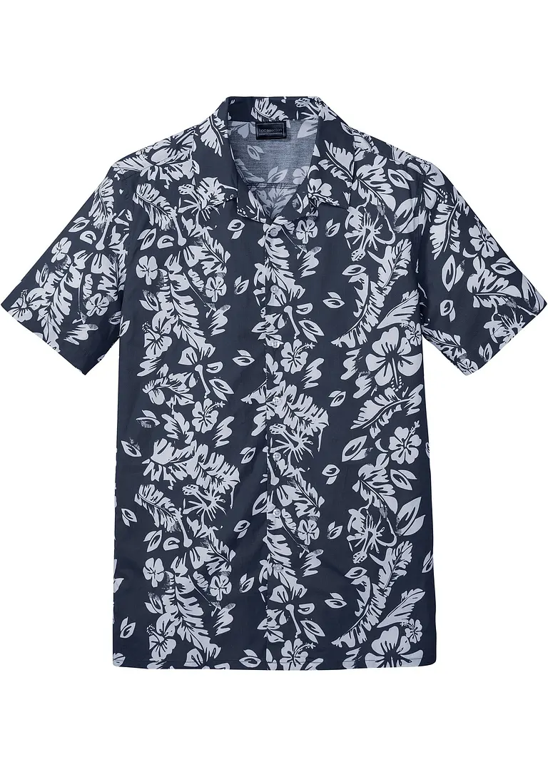 Hawaii-Kurzarmhemd aus reiner Baumwolle in blau von vorne - bonprix