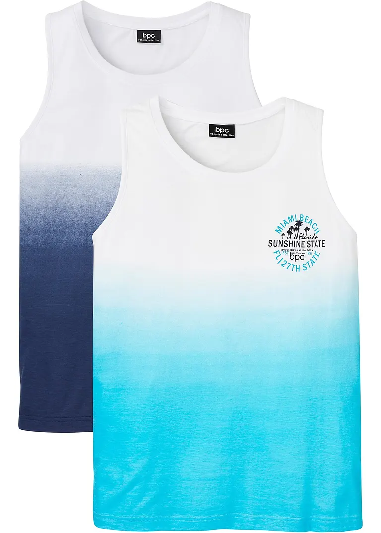 Tanktop (2er Pack) aus reiner Baumwolle in blau von vorne - bonprix