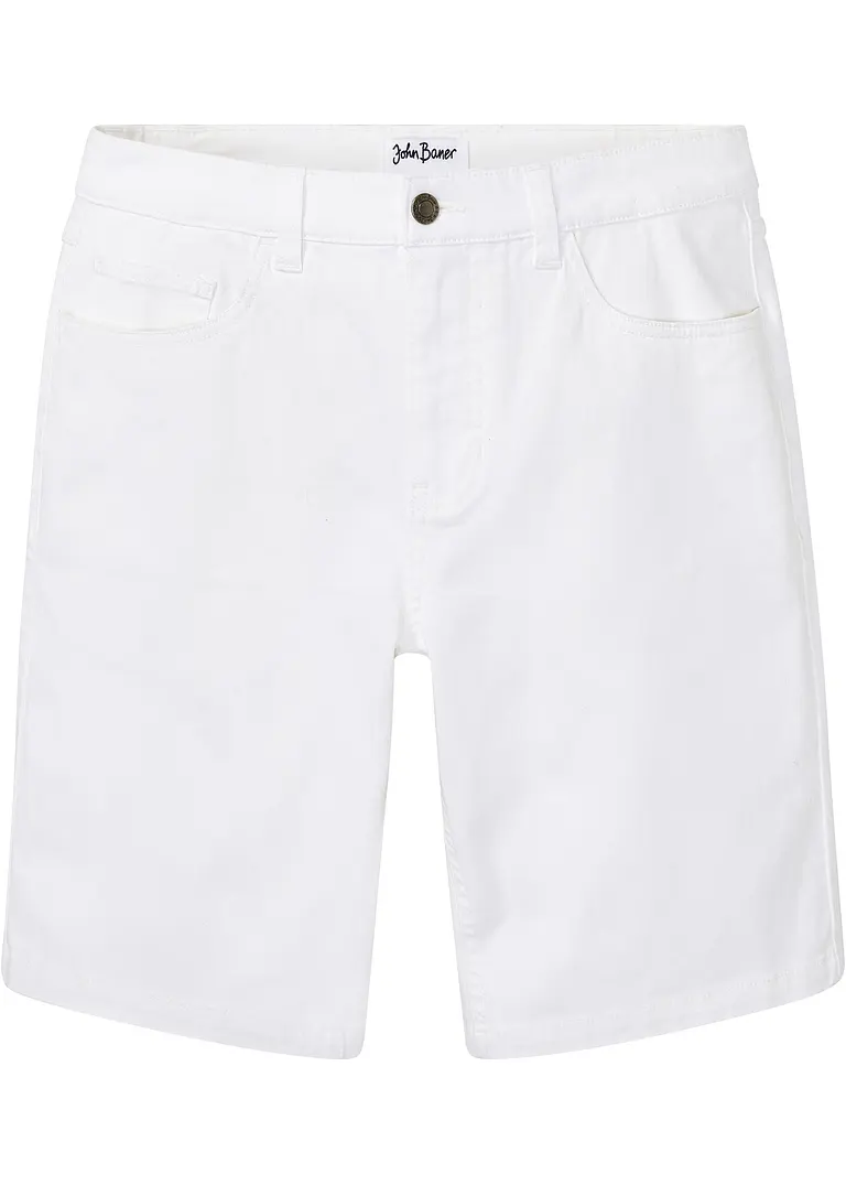 Stretch-Jeans-Bermuda, Classic Fit in weiß von vorne - John Baner JEANSWEAR
