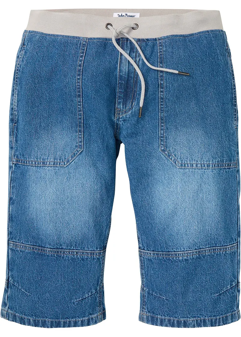 Leichte Long Schlupf-Jeans-Bermuda, Relaxed Fit in blau von vorne - bonprix
