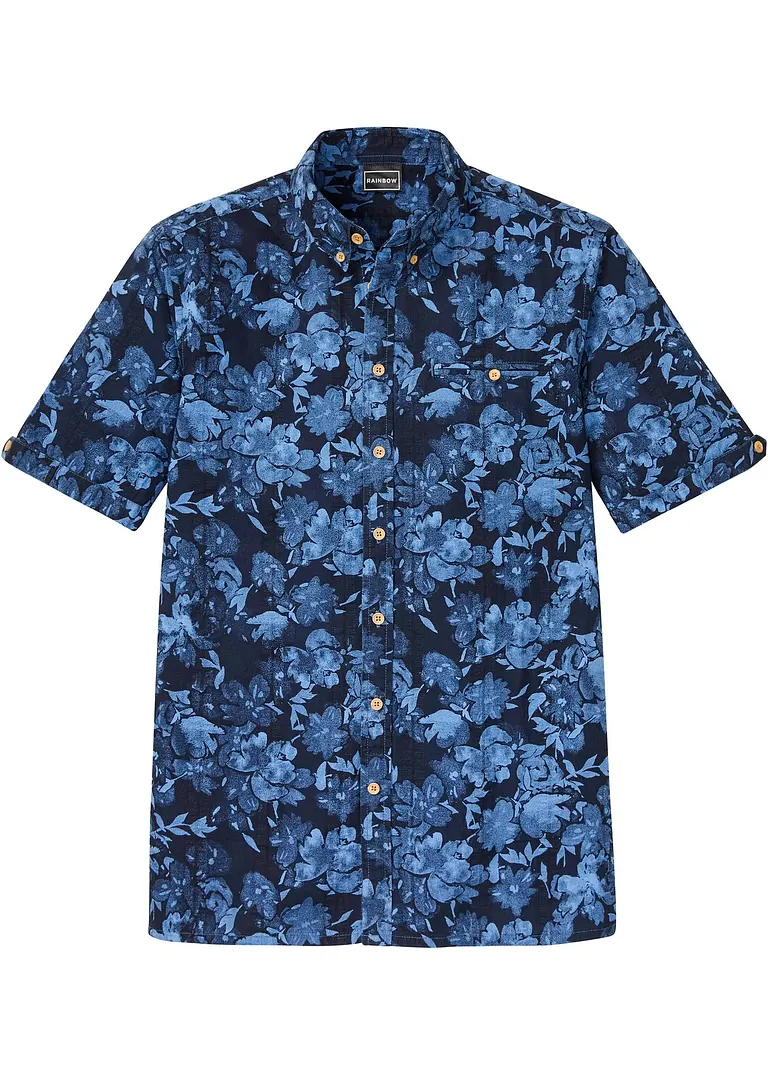Kurzarmhemd in Seersucker-Qualität in blau von vorne - bonprix