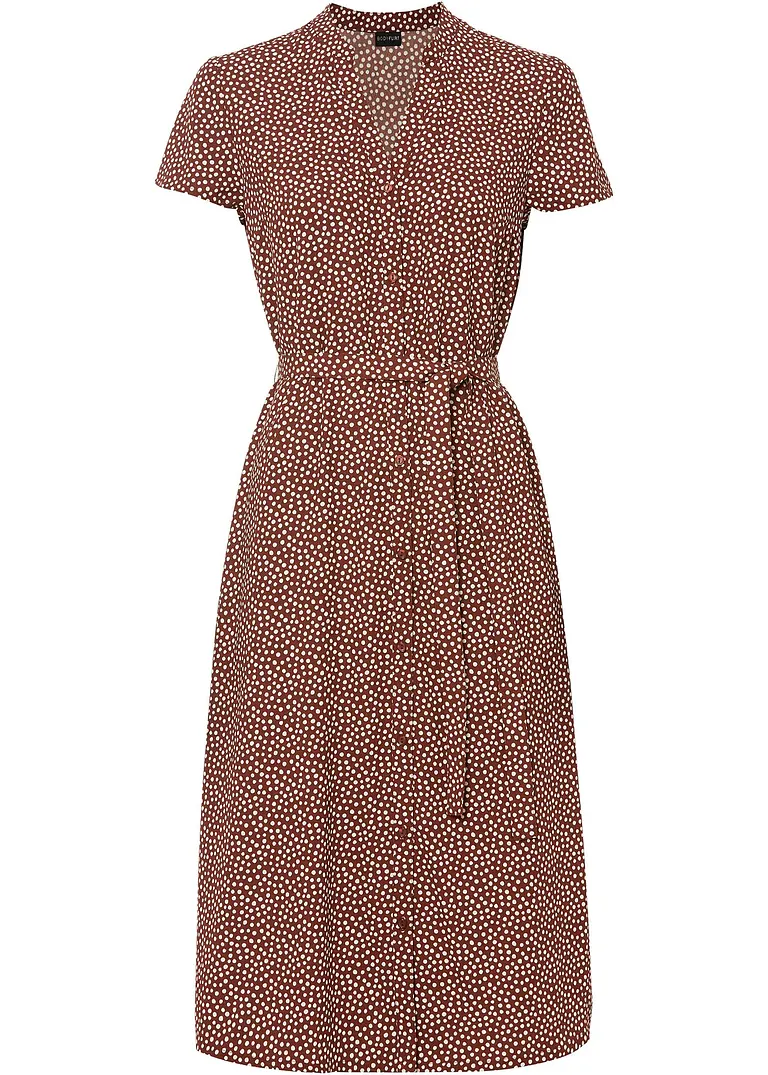 Blusenkleid mit Pünktchen in braun von vorne - bonprix