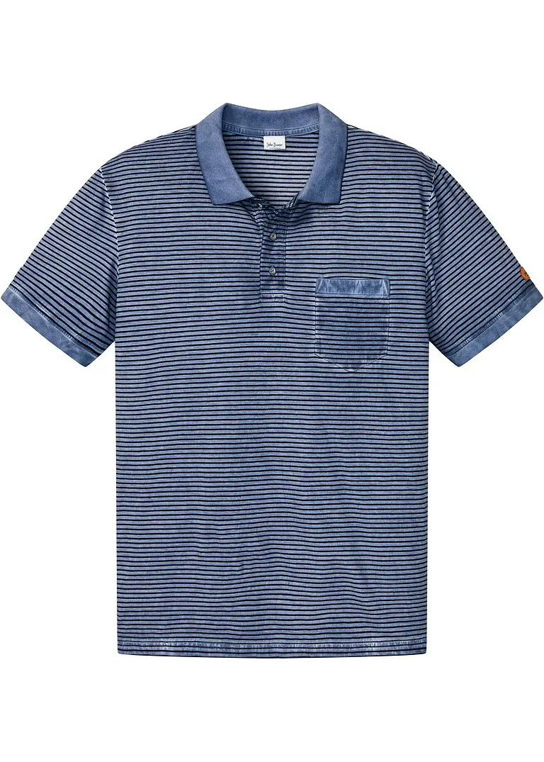 Poloshirt in gewaschener Optik, Kurzarm in blau von vorne - bonprix