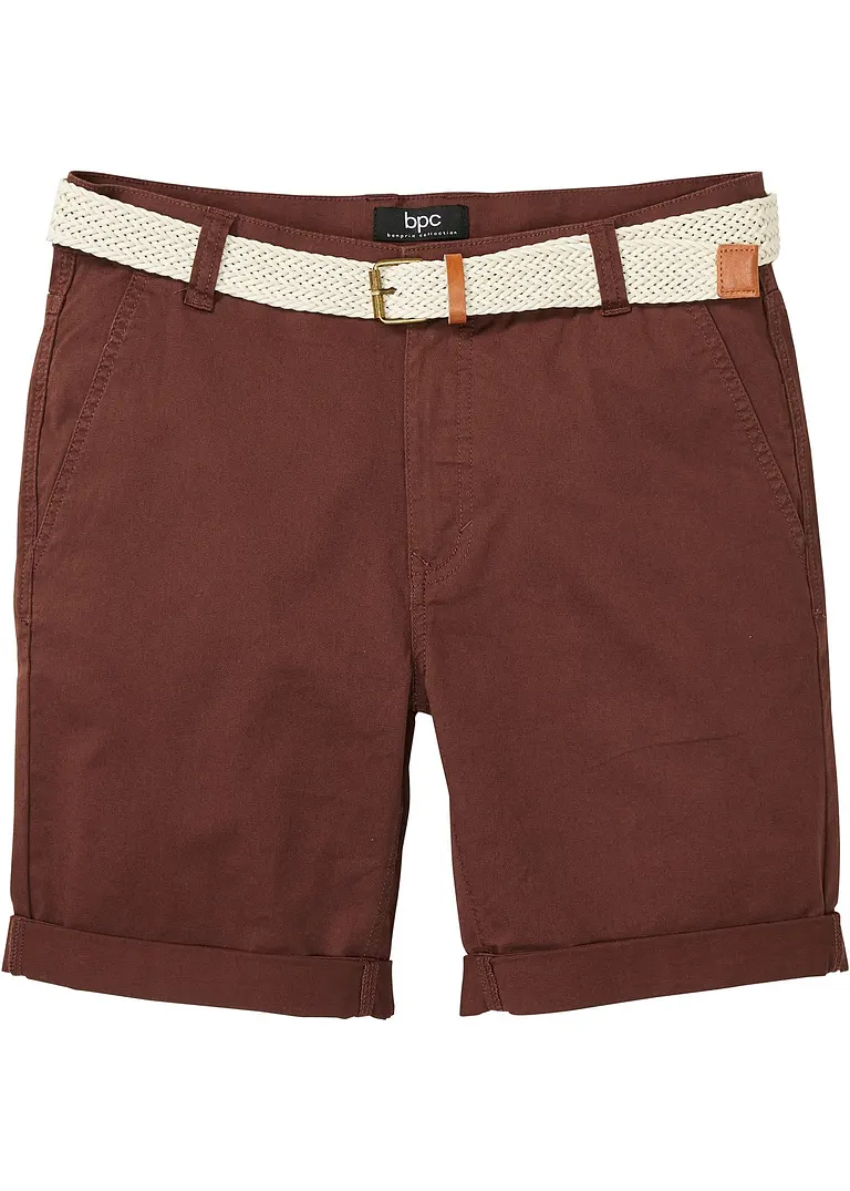 Stretch-Chino-Bermuda mit Gürtel, Regular Fit in braun von vorne - bonprix