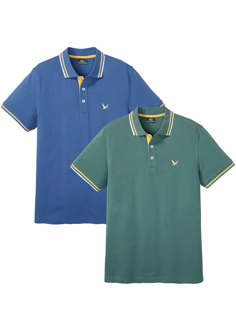 Piqué-Poloshirt (2er Pack) aus reiner Baumwolle in blau von vorne - bonprix